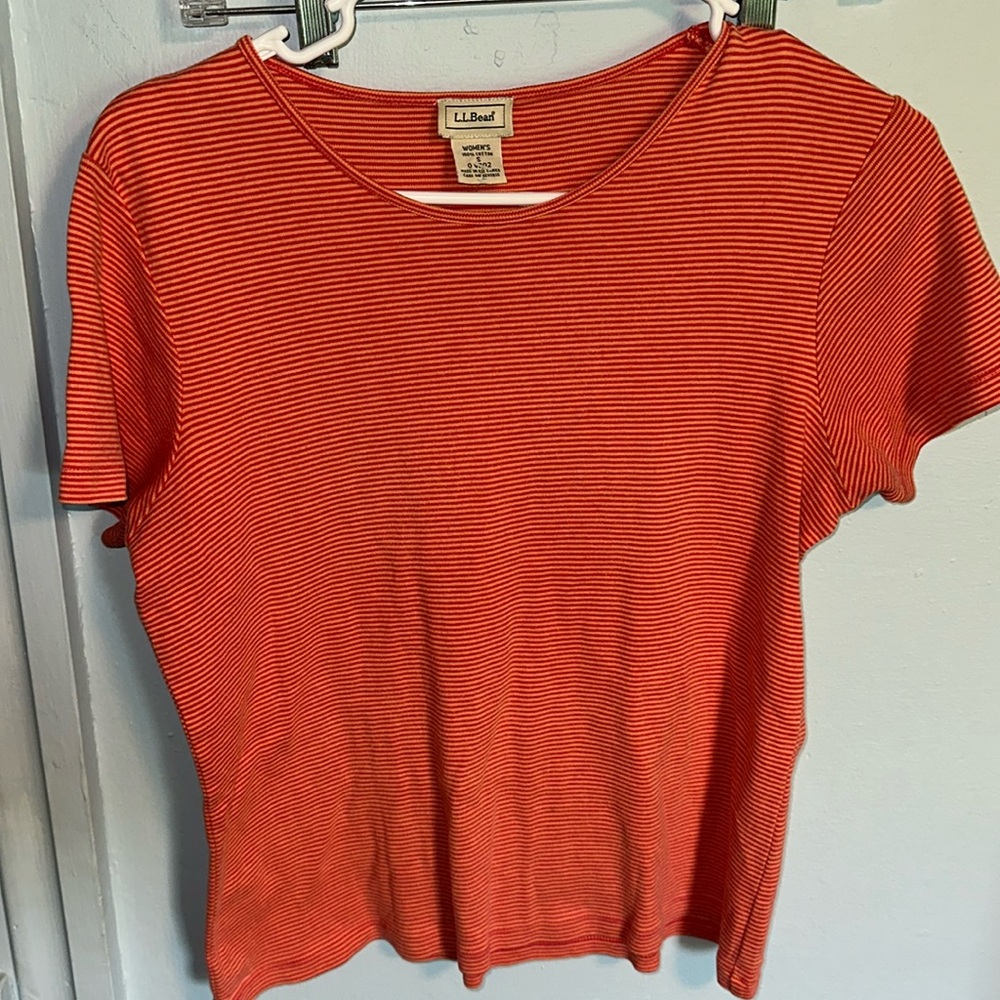 L.L. Bean orange striped top size small